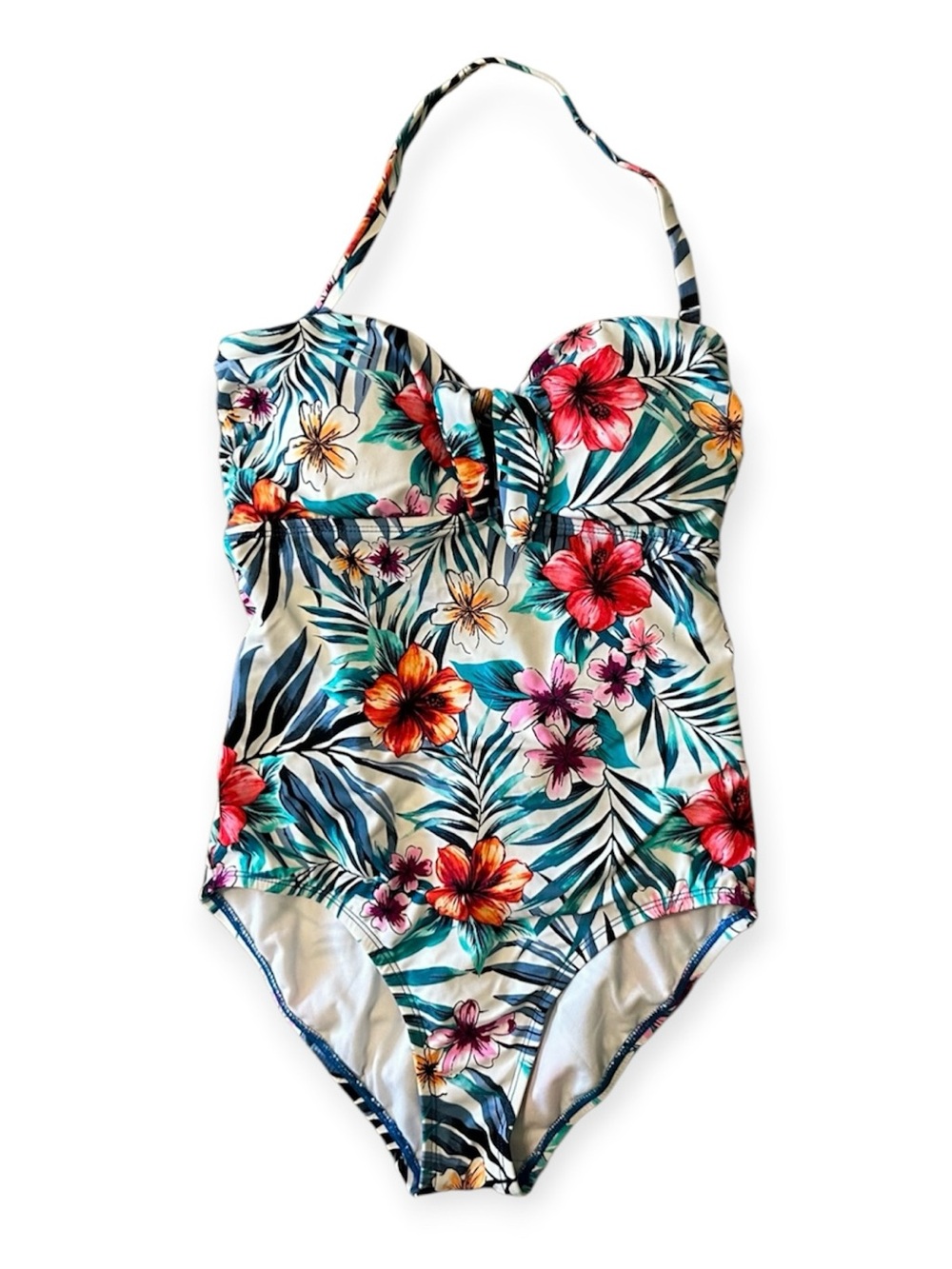 Time and Tru-Floral Tropical Print One-Piece Swimsuit-Sz Medium (8-10)